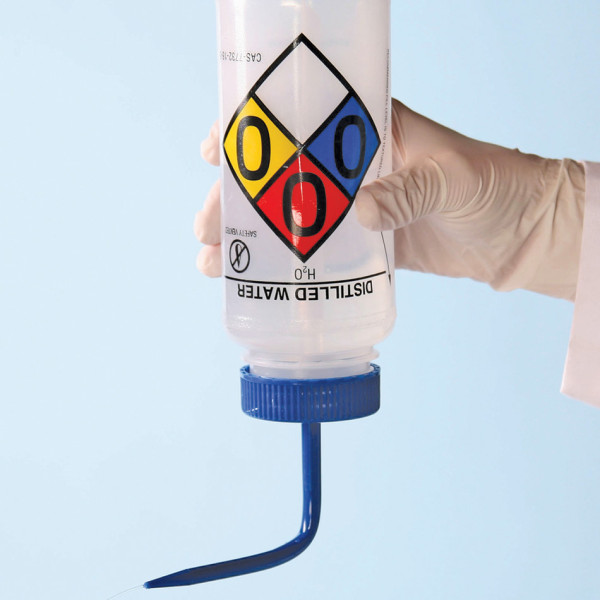 SP Bel-Art Right-to-Know Safety-Vented / Labeled4- Color Distilled Water Polyethylene Wide-MouthWash Bottles; 500ml (16oz), Polyethylene w/BluePolypropylene Cap (Pack of 4)