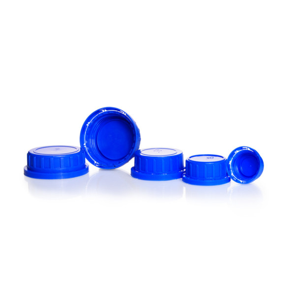 DWK Originalitätsverschluss, Weithals, PP, blau, für Kalk-Soda Vierkant-Schraubflaschen mit DIN 45 S