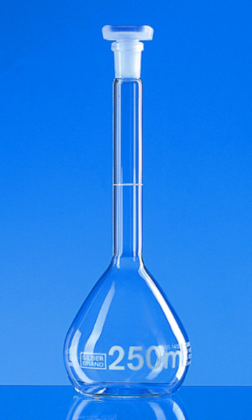 BRAND Volumetric flask SILBERBRAND class B 500 ml, Boro 3.3, NS 19/26, PP-stopper