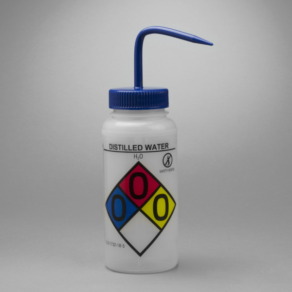 SP Bel-Art GHS Labeled Safety-Vented DistilledWater Wash Bottles; 500ml (16oz), Polyethylenew/Blue P