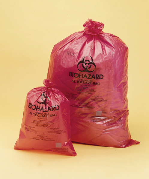 SP Bel-Art Red Biohazard Disposal Bags withWarning Label/Sterilization Indicator; 1.5milThick, 40-50