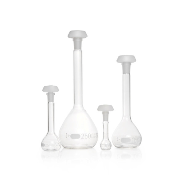 DWK DURAN® Volumetric flask,white graduation, class BW, with one graduation mark, polyethylene stopper, NS 10/19, 5 ml