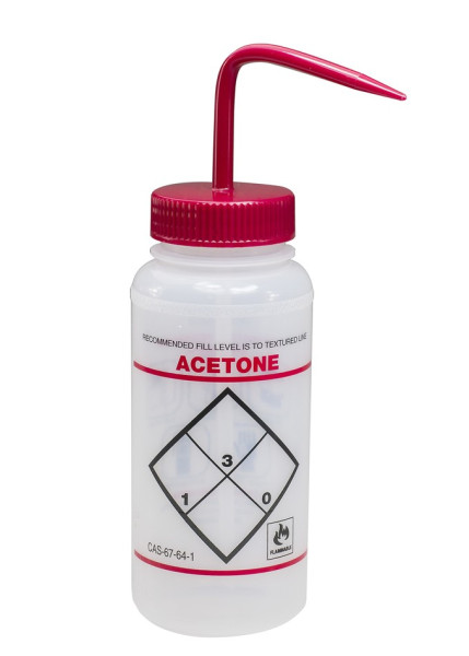 SP Bel-Art Safety-Labeled 2-Color AcetoneWide-Mouth Wash Bottles; 500ml (16oz),Polyethylene w/Red Po