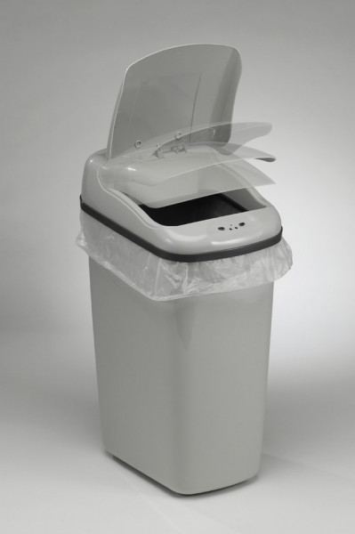 SP Bel-Art Touch Free Stainless Steel 12 Gallon Automatic Waste Can with Black Lid