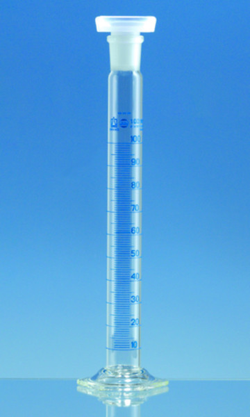 BRAND Mixing cylinder, BLAUBRAND®, A, DE-M, 250 ml: 2 ml, Boro 3.3, NS29/32, PP stopper