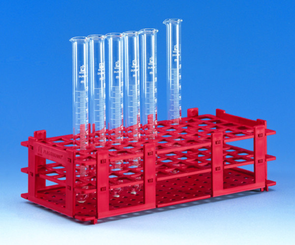 BRAND Test tube rack, PP, red, 265 x 126 x 75 mm for 55 tubes up to diameter 18 mm