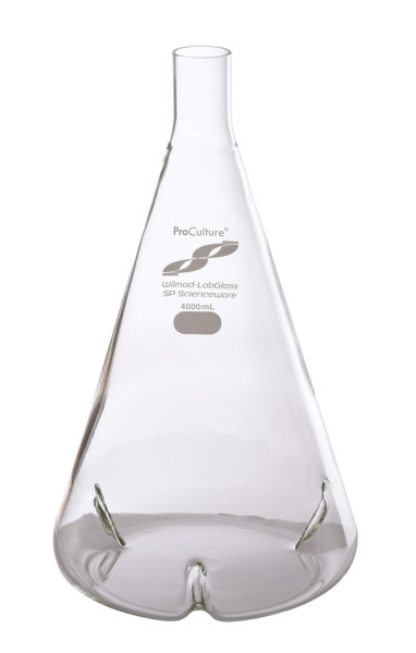 SP Wilmad-LabGlass® ProCulture Delong Shaker Flask, 4000mL, Deep Side Baffles