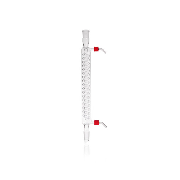 DWK DURAN® Coil distillate condenser, with 2 screw-on plastic hose connections, NS 24/29, jacket length 300 mm