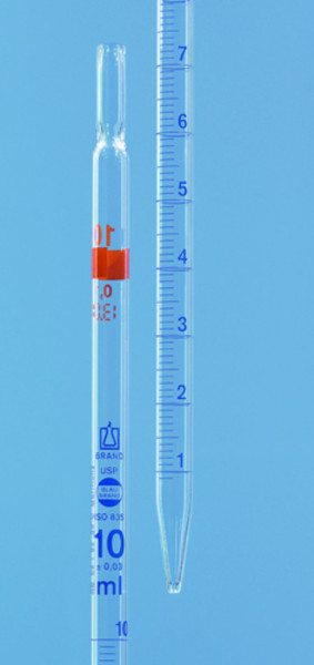 BRAND Graduated pipette, USP, BLAUBRAND®, AS, DE-M, type 2, 10:0.1 ml, total delivery, cotton plug upper end