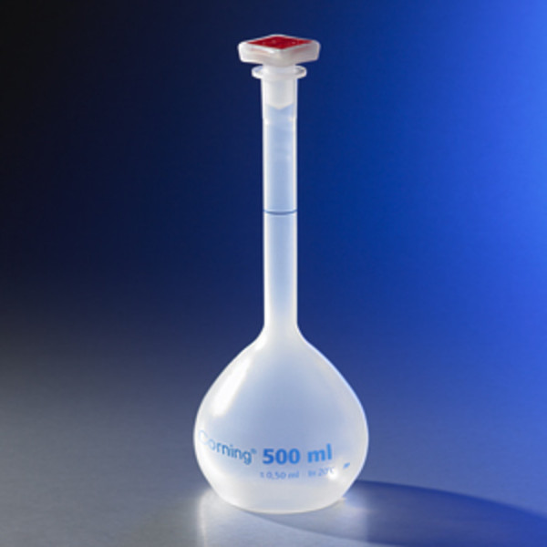 Corning® 500 mL Class B Reusable Plastic Volumetric Flask, Polypropylene with 19/26 Tapered PP Stopper