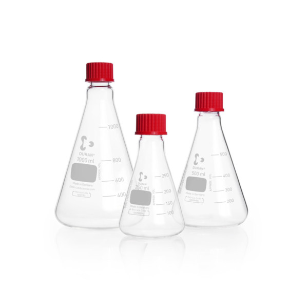 DWK DURAN® Erlenmeyer flask, graduated, GL 32, with cap (PBT), 500 ml