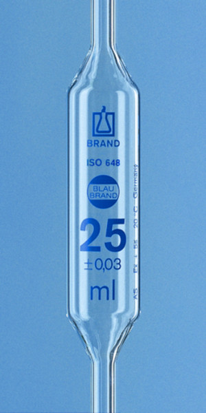 BRAND Vollpipette, BLAUBRAND, Kl. AS, DE-M 20 ml, 2 Marken, AR-Glas