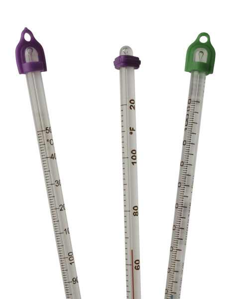 SP Bel-Art, H-B Liquid-in-Glass Thermometer Non- Roll Fitting, Purple PVC Plastic, Ring Top (Packof 25)