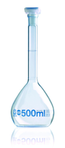 BRAND Volumetric flask, BLAUBRAND®, A, DE-M, 500 ml, Boro 3.3, NS 19/26, PP stopper
