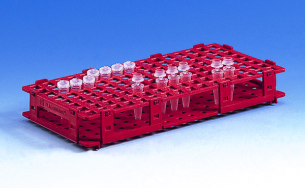 BRAND Microtube rack, PP, 265x126x38 mm for 128 tubes up to diameter 11 mm, red