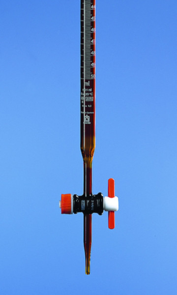 BRAND Burette, SILBERBRAND, B, straight stopcock, 50 ml:0.1, ml, amber glass, Boro 5.4, PTFE key