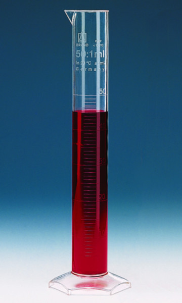 BRAND Graduated cylinder, tall form, 500 ml: 5 ml PMP, embossed scale