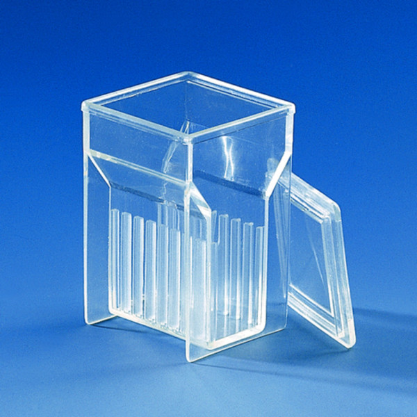BRAND Staining trough, PMP, glass clear Hellendahl, extended, for 16 slides 76x26 mm, with lid