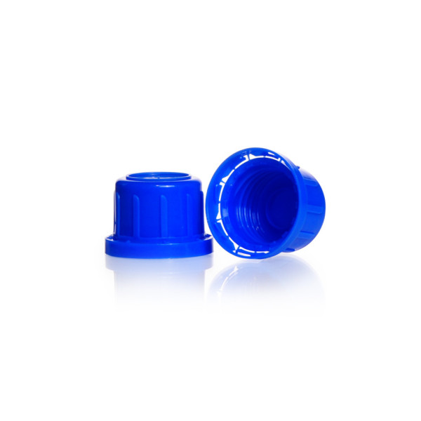 DWK Tamper-proof screw caps for narrow neck square bottles, GL 45 H, PP, blue