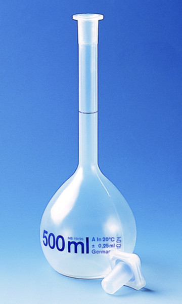 BRAND Volumetric flask, PMP, transparent, 50 ml, NS 12/21, PP stopper