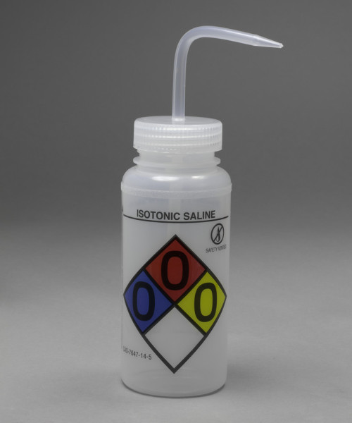 SP Bel-Art GHS Labeled Safety-Vented IsotonicSaline Wash Bottles; 500ml (16oz), Polyethylenew/Natural Polypropylene Cap (Pack of 4)
