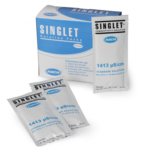 Hach Singlet Single-use Conductivity Standard Solution, 1413 µS/cm, KCl, 20 mL