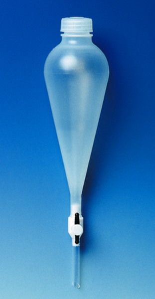 BRAND Separating funnel, PP, 500 ml, screw cap PP, con. PTFE stopcock