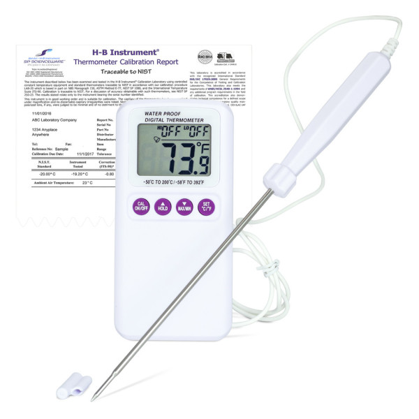 SP Bel-Art, H-B DURAC Calibrated ElectronicThermometer with Stainless Steel Probe; -50/200C(-58/392F