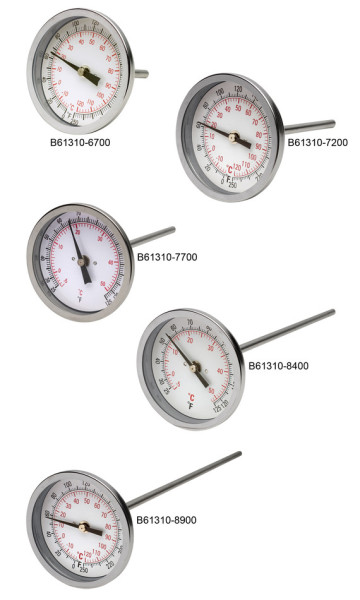 SP Bel-Art, H-B DURAC Bi-Metallic DialThermometer; 200 to 1000F, 1/2 in. NPT ThreadedConnection, 75mm Dial
