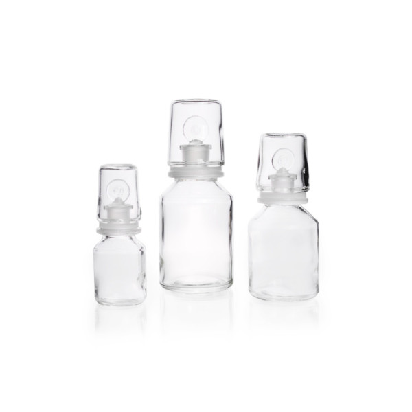 DWK DURAN® Säurekappenflasche, klar, komplett mit NS 29/32 Hals, NS -Griffsstopfen und Glaskappe, 10