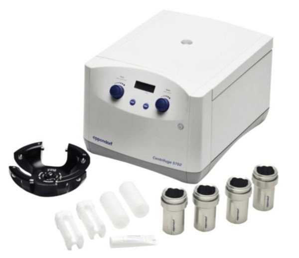 Eppendorf Centrifuge 5702 (EU-IVD), Drehknöpfe, mit Rotor A-4-38 inkl. Adaptern fürkonische 15/50-mL