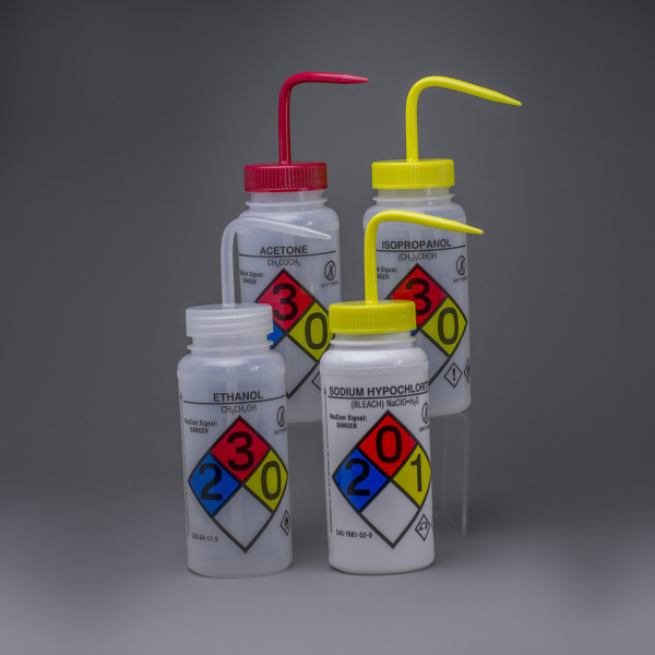 SP Bel-Art GHS Labeled Safety-Vented AssortedWash Bottles; 500ml (16oz), Polyethylene w/Polypropylen