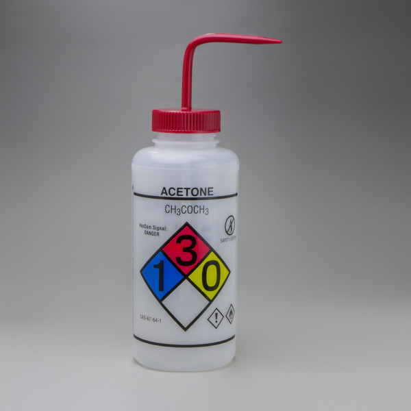 SP Bel-Art GHS Labeled Safety-Vented Acetone WashBottles; 1000ml (32oz), Polyethylene w/RedPolypropy