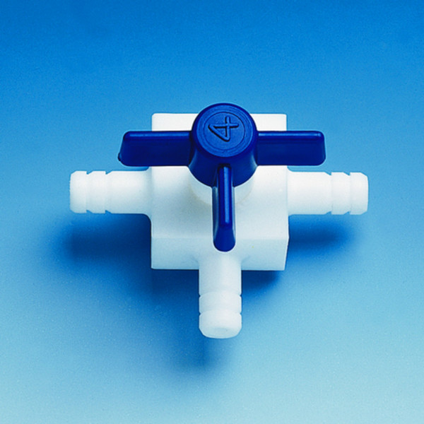 BRAND Stopcock T-bore with nozzles, for tubing, inner diameter 4 mm bore, 2 mm, PTFE