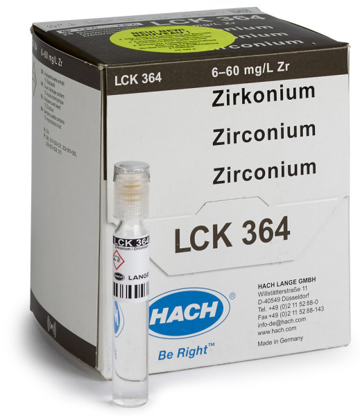 Hach Zirconium cuvette test, 6-60 mg/L Zr, 12-24 tests