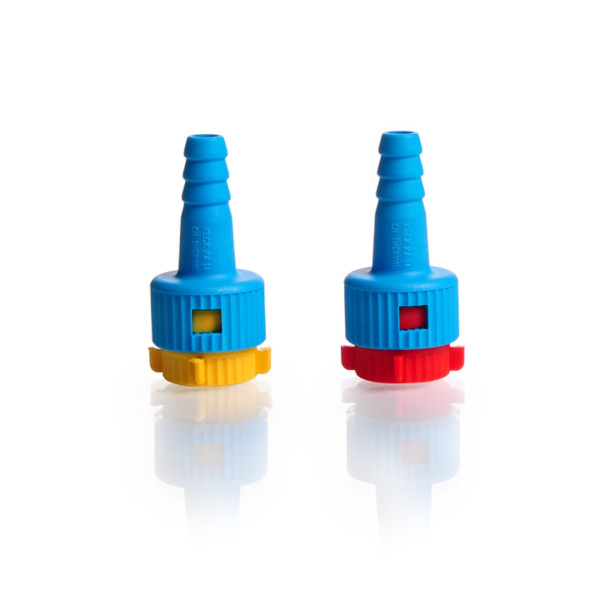 DWK KECK Adapters KA, complete, yellow, from glass thread GL 14 to hose connection plastic 4,5 mm