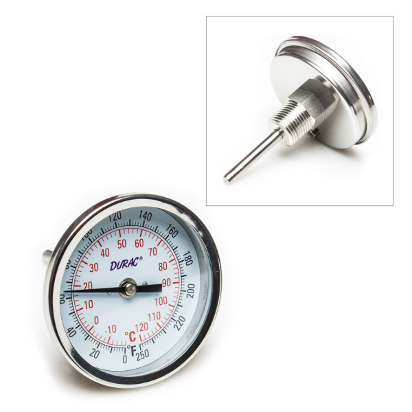 SP Bel-Art, H-B DURAC Bi-Metallic DialThermometer; -20 to 120C (0 to 250F), 1/2 in. NPTThreaded Conn