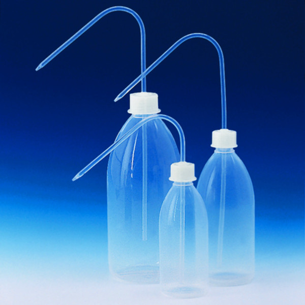 BRAND Washing bottle, PFA, narrow mouth, 500 ml, ETFE screw caps, GL 25, FEP wash elements