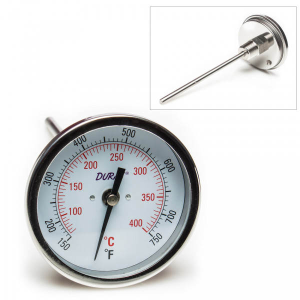 SP Bel-Art, H-B DURAC Bi-Metallic Dial Thermometer; 70 to 400C (150 to 750F), 1/2 in. NPT Threaded C