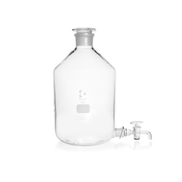 DWK DURAN® Stutzenflasche, mit NS 29/32 Normschliff und Stopfen, Boden-Glashahn NS 19/26, 2000 ml