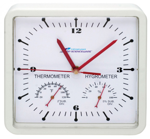 SP Bel-Art, H-B DURAC Thermometer-Hygrometer Square Clock; -20/120F