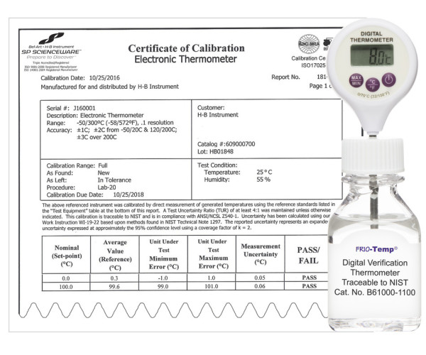 SP Bel-Art, H-B Frio-Temp Calibrated ElectronicVerification Lollipop Stem Thermometer forRefrigerato