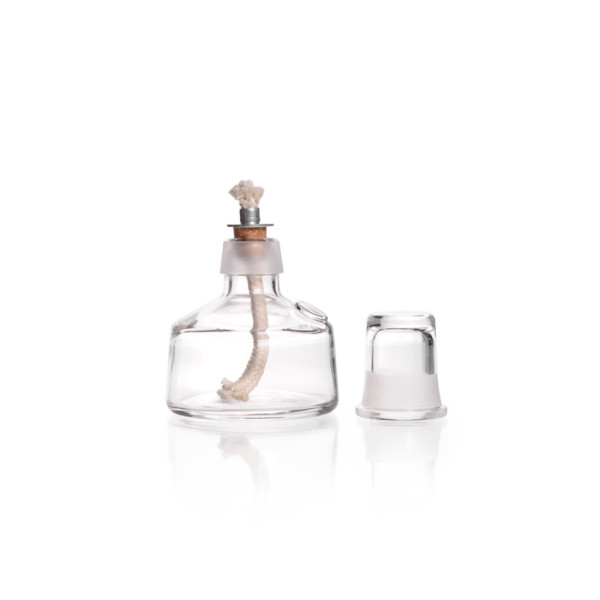 DWK Spirit lamp, with socket and wick, without filler tubulature, with cap, 100 ml, soda-lime-glass