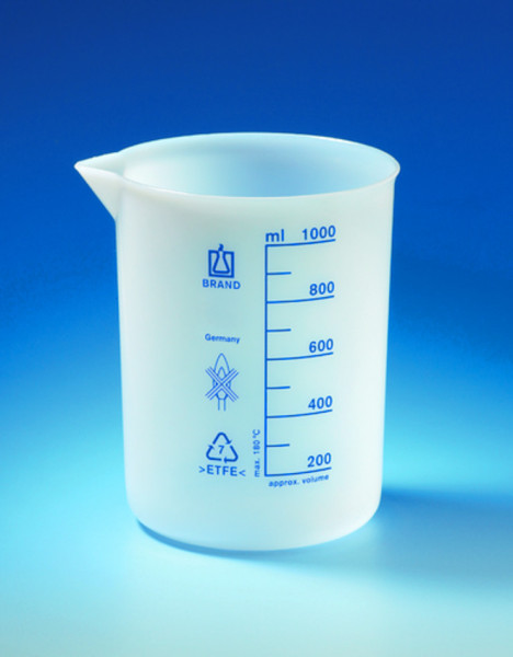 BRAND Beaker, low form, 1000 ml:100 ml, with graduation and spout, ETFE