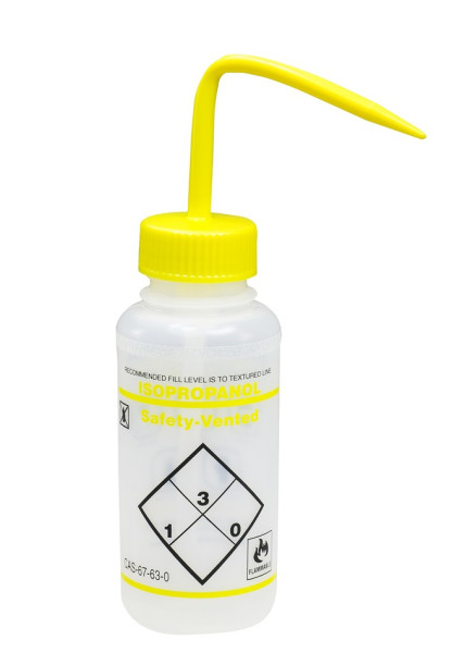 SP Bel-Art Safety-Vented / Labeled 2-ColorIsopropanol Wide-Mouth Wash Bottles; 250ml (8oz),Polyethyl