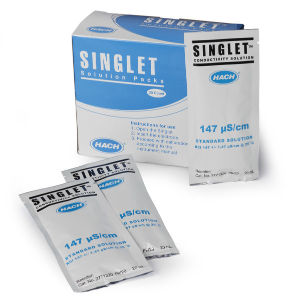 Hach Singlet Single-use Conductivity Standard Solution, 147 µS/cm, KCl, 20 mL