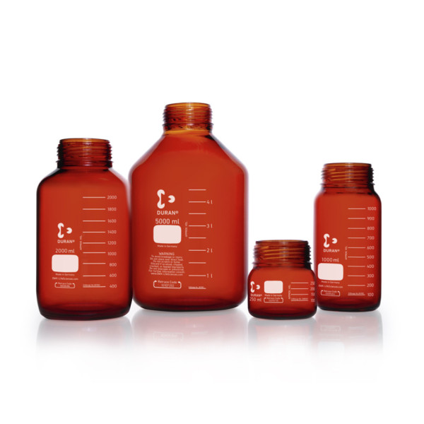 DWK DURAN® GLS 80 Laboratory glass bottle, wide neck, amber, without screw cap and pouring ring, 2000 ml