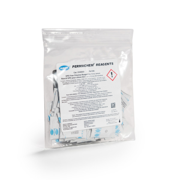 Hach Free Chlorine DPD Reagent Powder Pillows, 10 mL, pk/100
