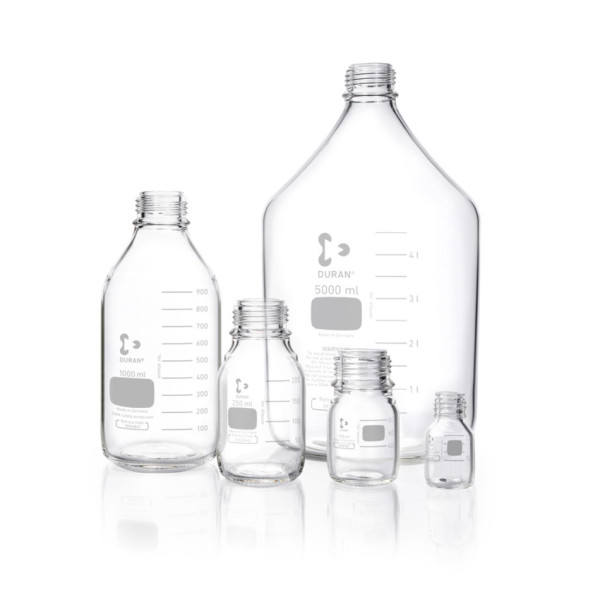 DWK DURAN® Laboratory bottle, clear, graduated, GL 45, without cap and pouring ring, 2000 ml
