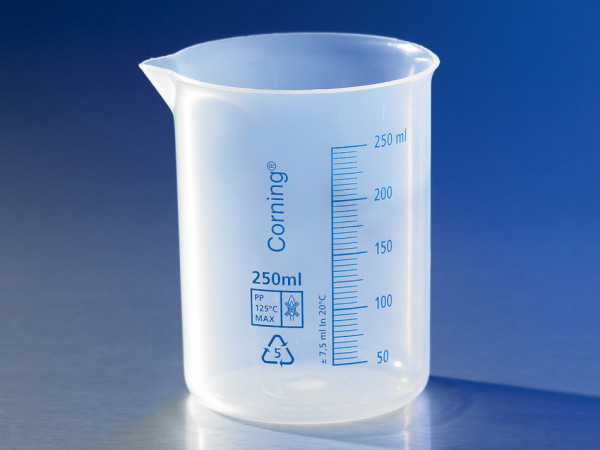 Corning® Reusable Plastic Low Form 25 mL Beaker, Polypropylene, Graduated